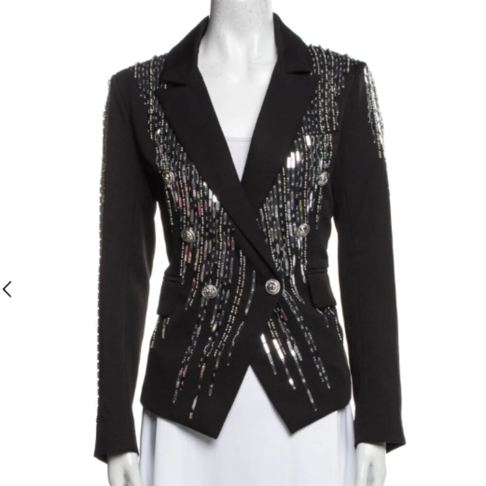 A.Z.I New York Black Printed Evening Jacket/Blazer Beaded Size Large